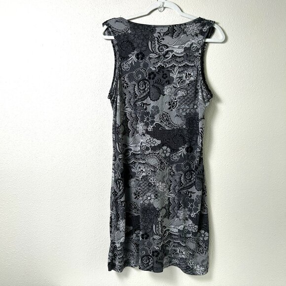 Ann Taylor Dress Size L Black Gray Paisley Twist Collar Sleeveless Pullover - Picture 4 of 8